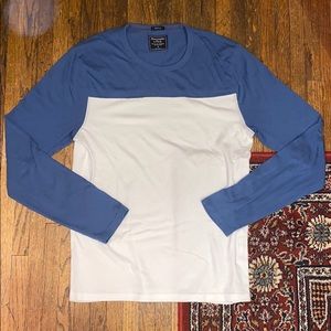 Long sleeve blue and white colorblock tee